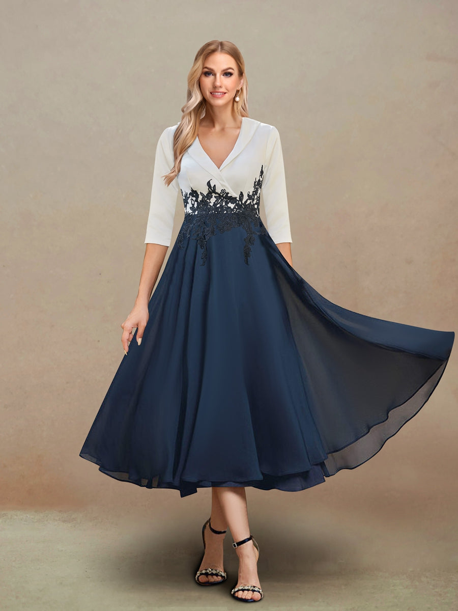 Robe de Soirée Trapèze/Princesse à Col En V et Manches Mi-Longues avec ...