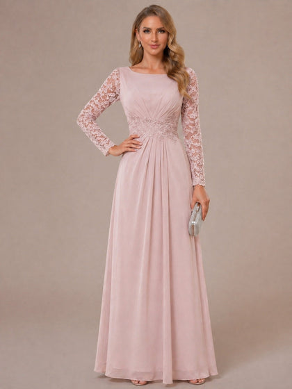 Ligne A/Princesse Scoop Manches Longues Ruché Robes Mère de la Mariée avec Appliques