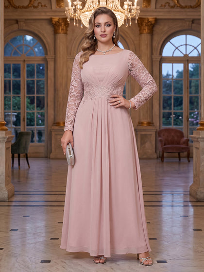 Ligne A/Princesse Scoop Manches Longues Ruchée Robes Mère de la Mariée Grande Taille avec Appliques