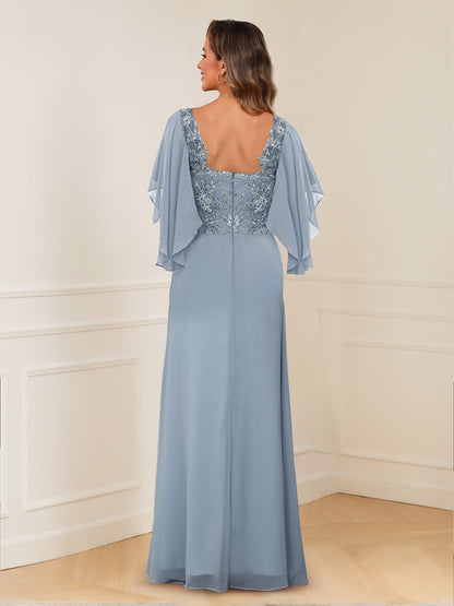 Robes de Mère de la Mariée Coupe A-Line/Princesse, Décolleté en V, Appliques Froncées