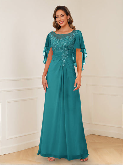 Robes de Mère de la Mariée Coupe A-Line/Princesse, Décolleté en V, Appliques Froncées