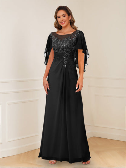 Robes de Mère de la Mariée Coupe A-Line/Princesse, Décolleté en V, Appliques Froncées