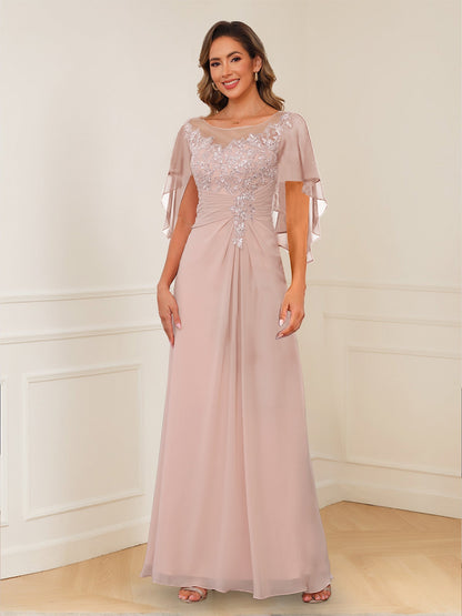 Robes de Mère de la Mariée Coupe A-Line/Princesse, Décolleté en V, Appliques Froncées