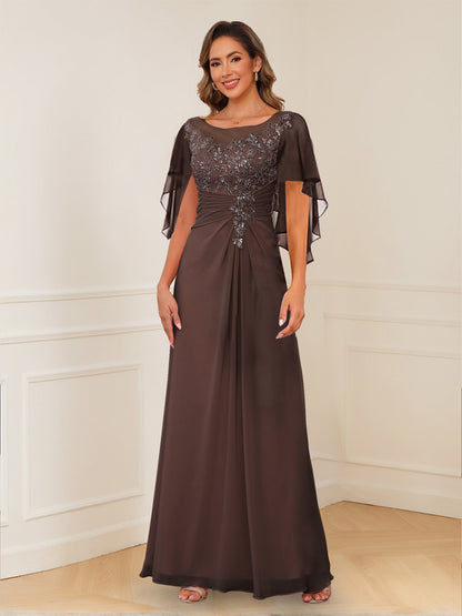 Robes de Mère de la Mariée Coupe A-Line/Princesse, Décolleté en V, Appliques Froncées