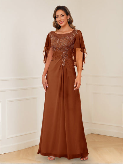 Robes de Mère de la Mariée Coupe A-Line/Princesse, Décolleté en V, Appliques Froncées