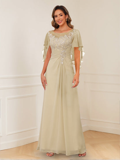 Robes de Mère de la Mariée Coupe A-Line/Princesse, Décolleté en V, Appliques Froncées