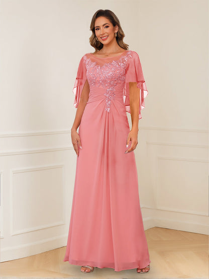 Robes de Mère de la Mariée Coupe A-Line/Princesse, Décolleté en V, Appliques Froncées