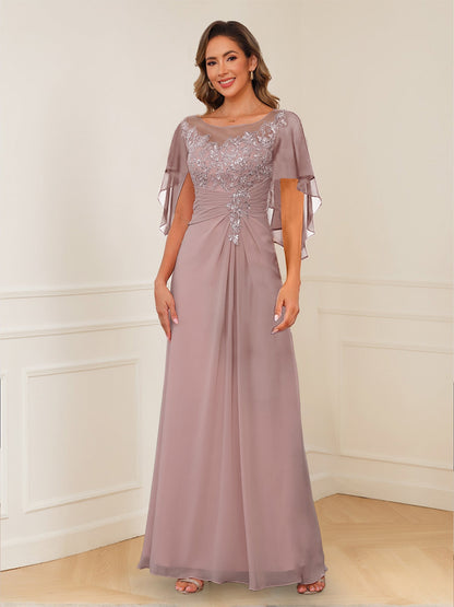 Robes de Mère de la Mariée Coupe A-Line/Princesse, Décolleté en V, Appliques Froncées