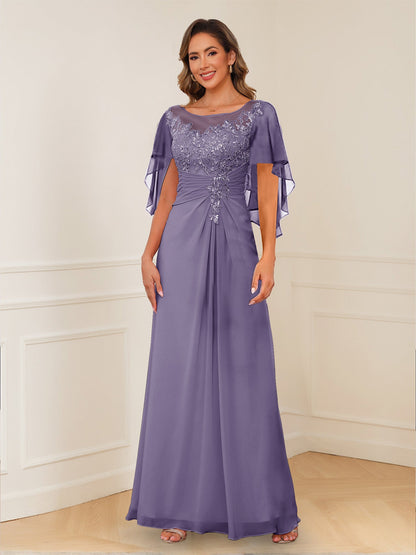 Robes de Mère de la Mariée Coupe A-Line/Princesse, Décolleté en V, Appliques Froncées