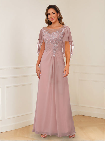 Robes de Mère de la Mariée Coupe A-Line/Princesse, Décolleté en V, Appliques Froncées