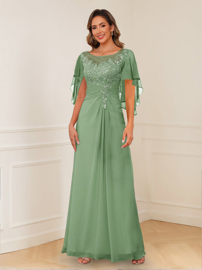 Robes de Mère de la Mariée Coupe A-Line/Princesse, Décolleté en V, Appliques Froncées