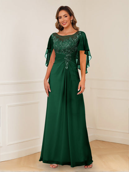 Robes de Mère de la Mariée Coupe A-Line/Princesse, Décolleté en V, Appliques Froncées