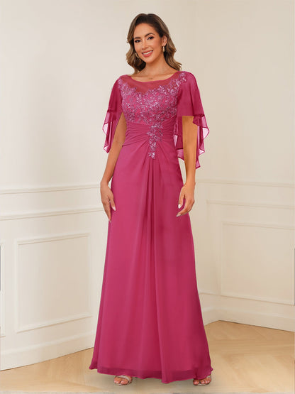 Robes de Mère de la Mariée Coupe A-Line/Princesse, Décolleté en V, Appliques Froncées