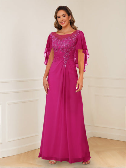 Robes de Mère de la Mariée Coupe A-Line/Princesse, Décolleté en V, Appliques Froncées
