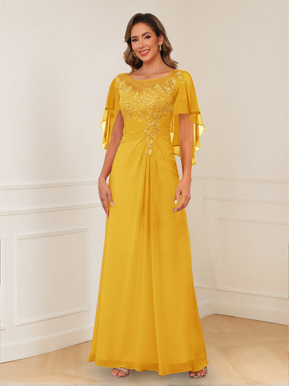 Robes de Mère de la Mariée Coupe A-Line/Princesse, Décolleté en V, Appliques Froncées