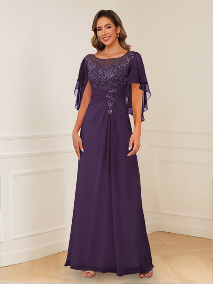 Robes de Mère de la Mariée Coupe A-Line/Princesse, Décolleté en V, Appliques Froncées