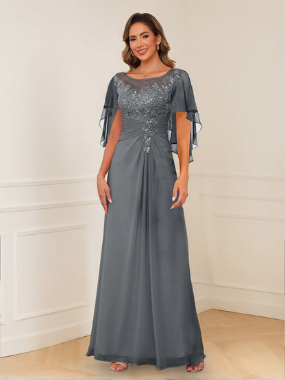 Robes de Mère de la Mariée Coupe A-Line/Princesse, Décolleté en V, Appliques Froncées