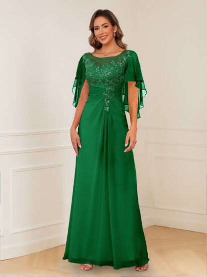 Robes de Mère de la Mariée Coupe A-Line/Princesse, Décolleté en V, Appliques Froncées