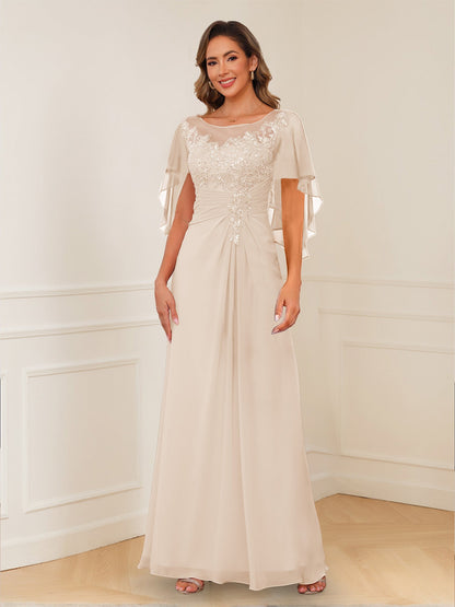Robes de Mère de la Mariée Coupe A-Line/Princesse, Décolleté en V, Appliques Froncées