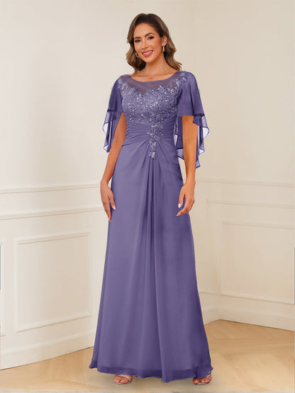 Robes de Mère de la Mariée Coupe A-Line/Princesse, Décolleté en V, Appliques Froncées