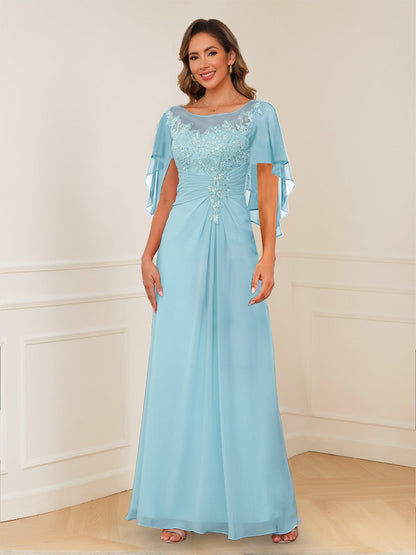 Robes de Mère de la Mariée Coupe A-Line/Princesse, Décolleté en V, Appliques Froncées