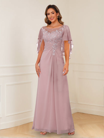 Robes de Mère de la Mariée Coupe A-Line/Princesse, Décolleté en V, Appliques Froncées