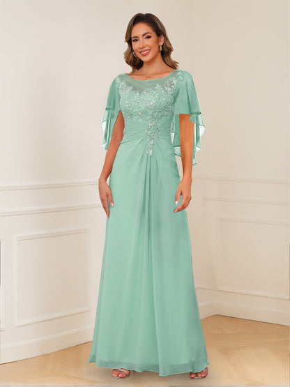 Robes de Mère de la Mariée Coupe A-Line/Princesse, Décolleté en V, Appliques Froncées