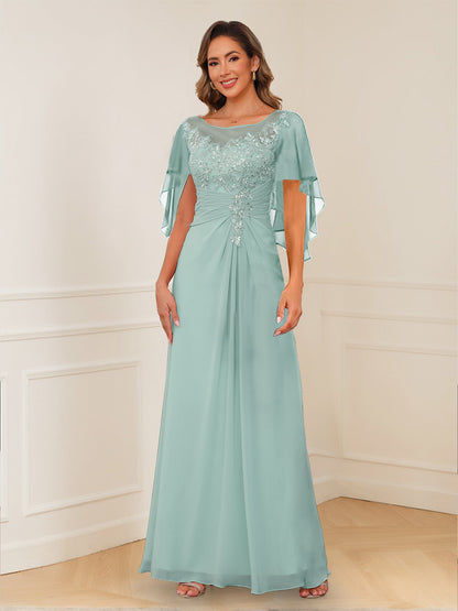 Robes de Mère de la Mariée Coupe A-Line/Princesse, Décolleté en V, Appliques Froncées