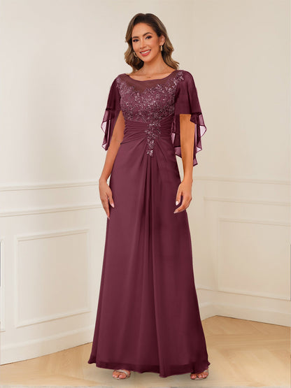 Robes de Mère de la Mariée Coupe A-Line/Princesse, Décolleté en V, Appliques Froncées