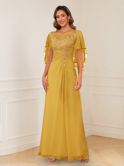 Robes de Mère de la Mariée Coupe A-Line/Princesse, Décolleté en V, Appliques Froncées
