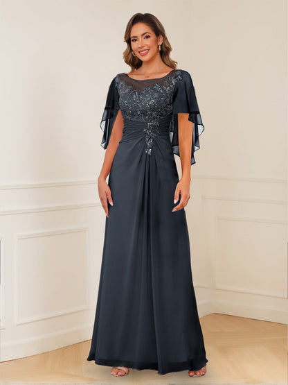 Robes de Mère de la Mariée Coupe A-Line/Princesse, Décolleté en V, Appliques Froncées