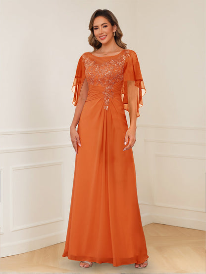 Robes de Mère de la Mariée Coupe A-Line/Princesse, Décolleté en V, Appliques Froncées