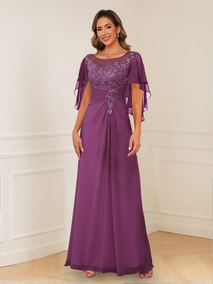 Robes de Mère de la Mariée Coupe A-Line/Princesse, Décolleté en V, Appliques Froncées