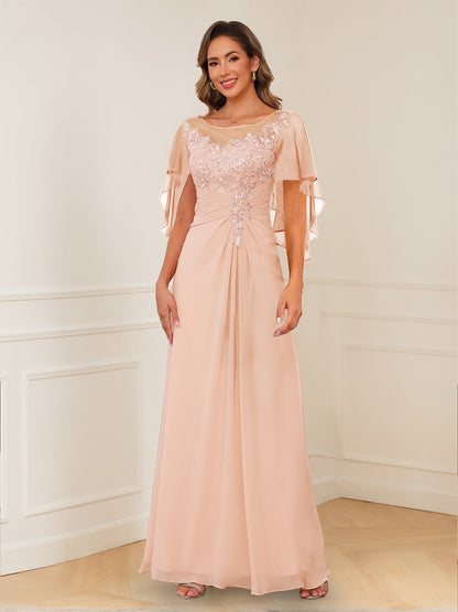 Robes de Mère de la Mariée Coupe A-Line/Princesse, Décolleté en V, Appliques Froncées