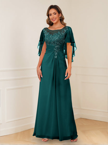 Robes de Mère de la Mariée Coupe A-Line/Princesse, Décolleté en V, Appliques Froncées