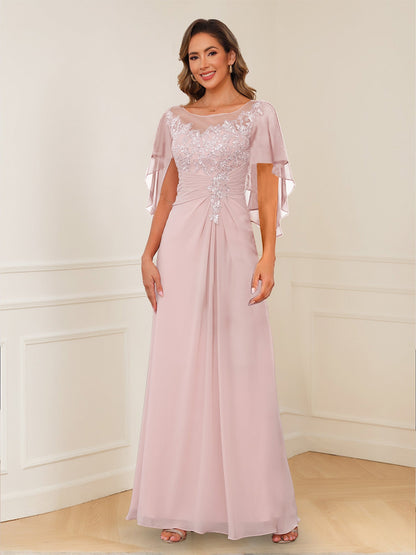 Robes de Mère de la Mariée Coupe A-Line/Princesse, Décolleté en V, Appliques Froncées