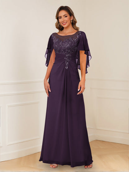 Robes de Mère de la Mariée Coupe A-Line/Princesse, Décolleté en V, Appliques Froncées