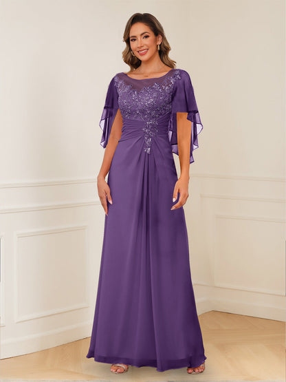 Robes de Mère de la Mariée Coupe A-Line/Princesse, Décolleté en V, Appliques Froncées