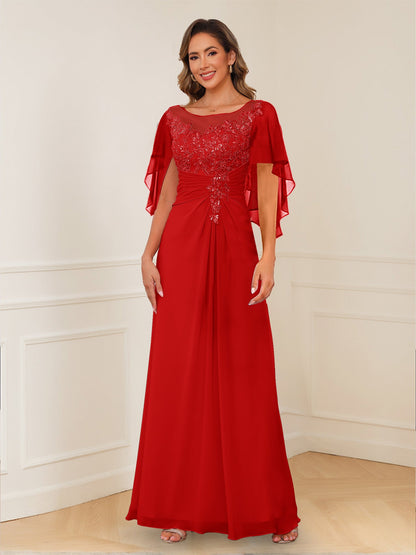 Robes de Mère de la Mariée Coupe A-Line/Princesse, Décolleté en V, Appliques Froncées