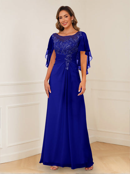Robes de Mère de la Mariée Coupe A-Line/Princesse, Décolleté en V, Appliques Froncées