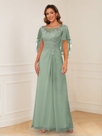 Robes de Mère de la Mariée Coupe A-Line/Princesse, Décolleté en V, Appliques Froncées