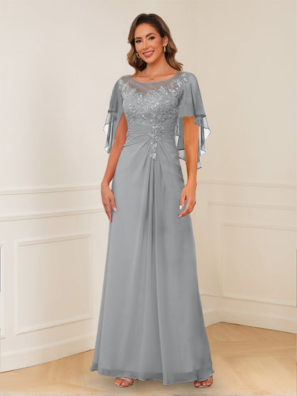 Robes de Mère de la Mariée Coupe A-Line/Princesse, Décolleté en V, Appliques Froncées