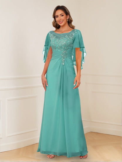 Robes de Mère de la Mariée Coupe A-Line/Princesse, Décolleté en V, Appliques Froncées