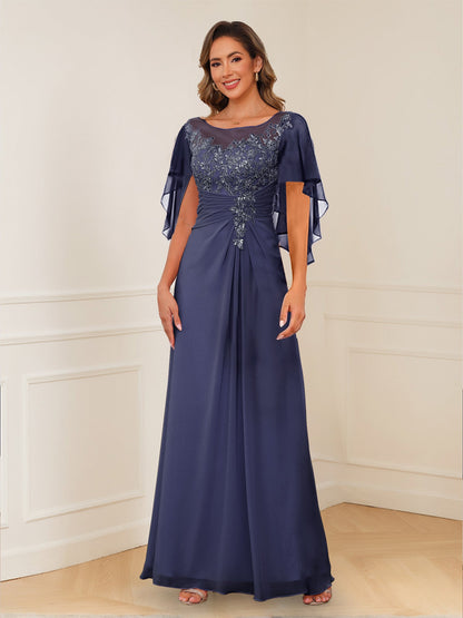 Robes de Mère de la Mariée Coupe A-Line/Princesse, Décolleté en V, Appliques Froncées