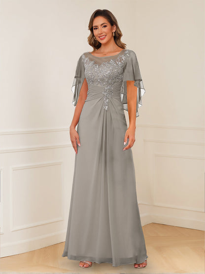 Robes de Mère de la Mariée Coupe A-Line/Princesse, Décolleté en V, Appliques Froncées