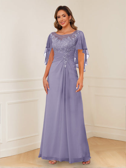 Robes de Mère de la Mariée Coupe A-Line/Princesse, Décolleté en V, Appliques Froncées