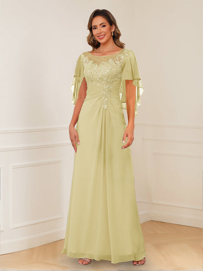 Robes de Mère de la Mariée Coupe A-Line/Princesse, Décolleté en V, Appliques Froncées