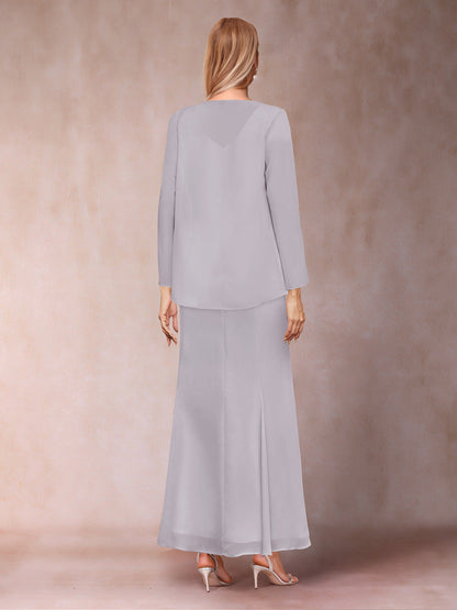 Robe de Soirée Fourreau/Colonne à Col En V et Longueur Cheville avec Veste et Paillettes