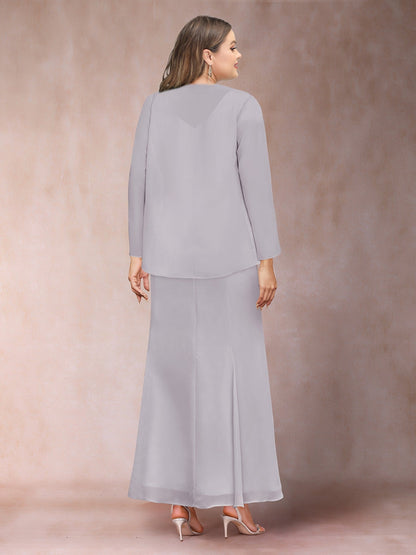 Robe de Soirée Grande Taille, Coupe Fourreau/Colonne, Col en V, Longueur Cheville avec Veste et Paillettes