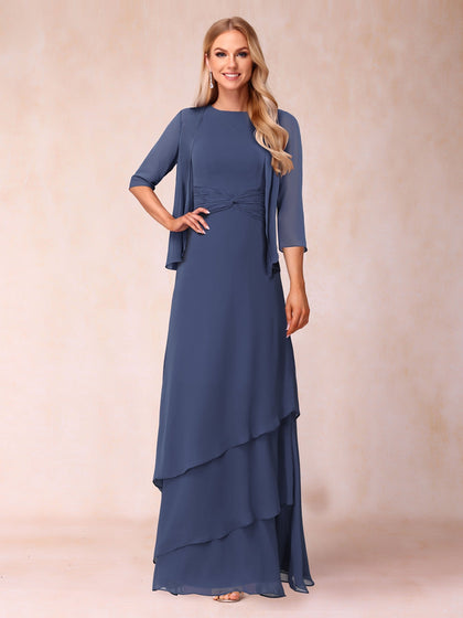 Robe de Mère de la Mariée Coupe A-Line/Princess à Encolure Dégagée et à Volants et Veste